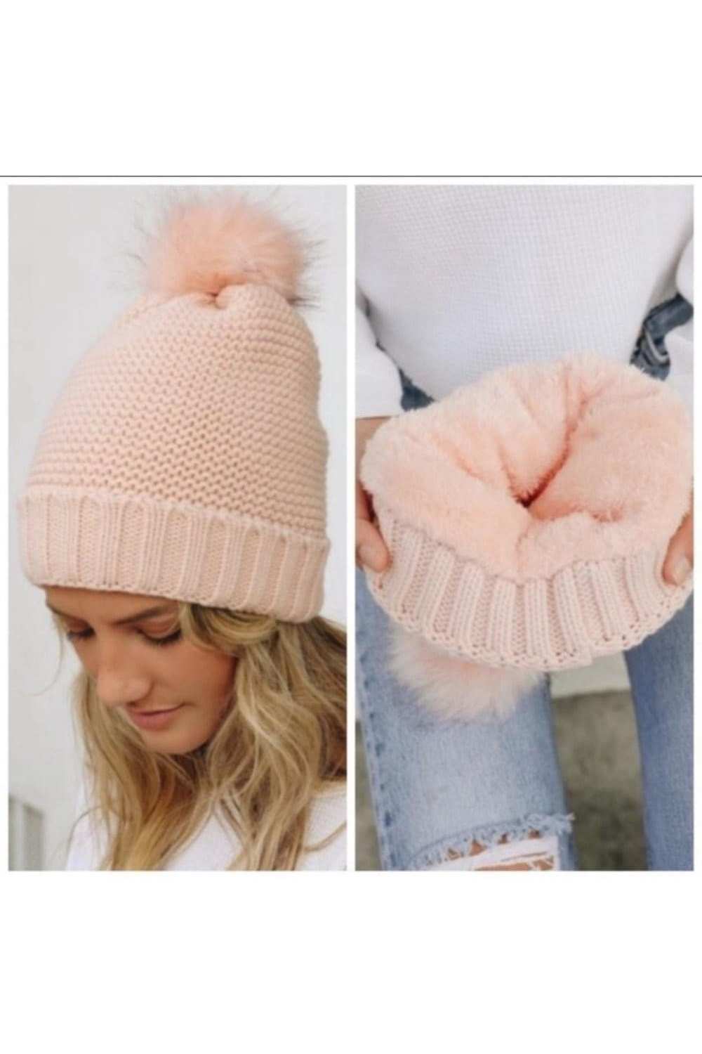 Blush Faux Fur Lined Beanie - Primrose Signature Boutique