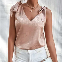 Blush Tie Shoulder Satin Blouse - Primrose Signature Boutique