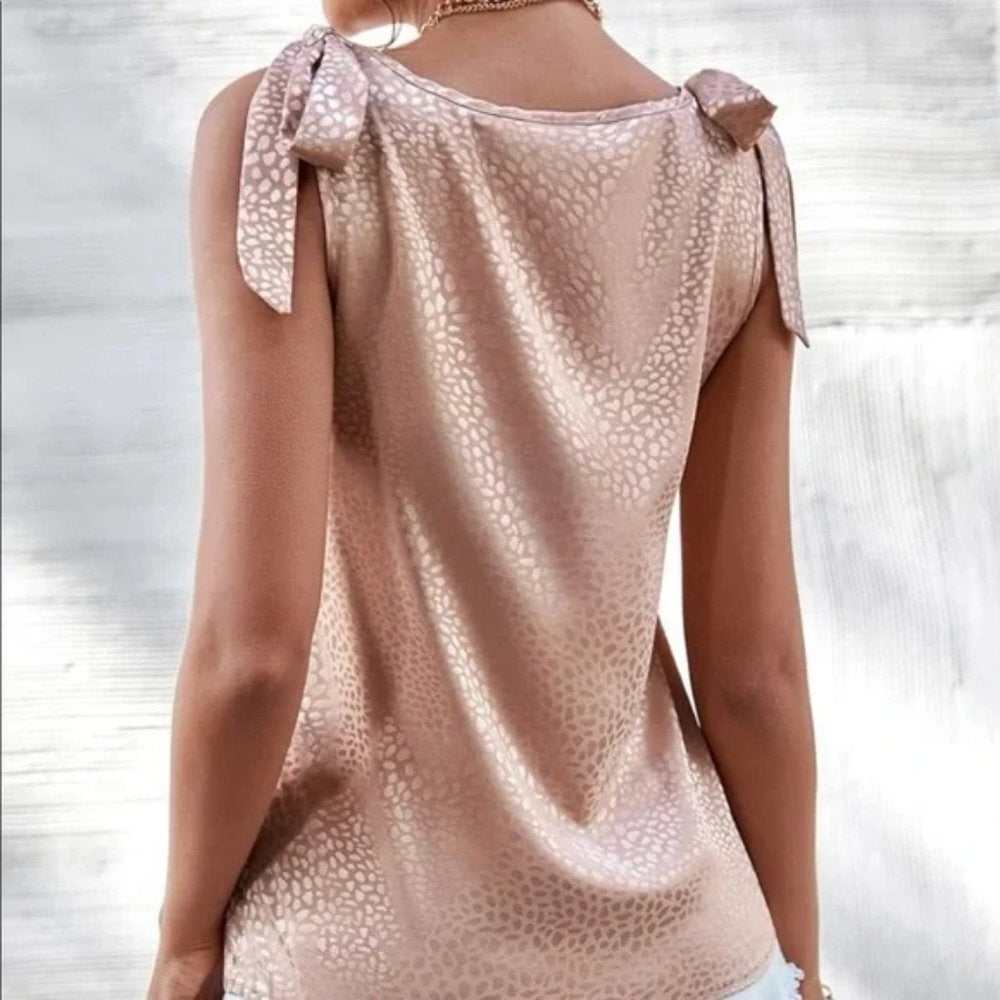 Blush Tie Shoulder Satin Blouse - Primrose Signature Boutique
