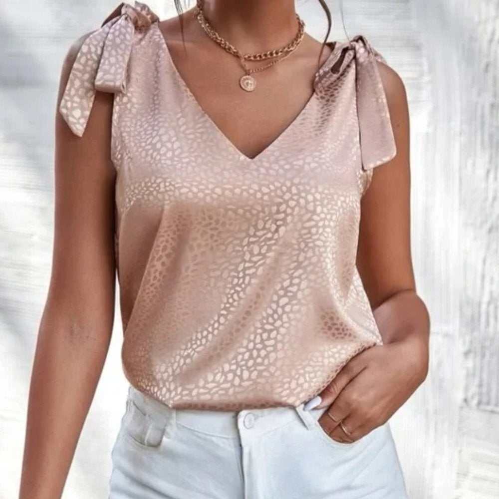 Blush Tie Shoulder Satin Blouse - Primrose Signature Boutique