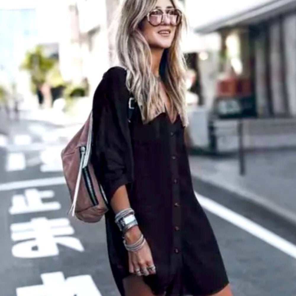 Bohemian Oversized Button Up Shirt Dress - Primrose Signature Boutique