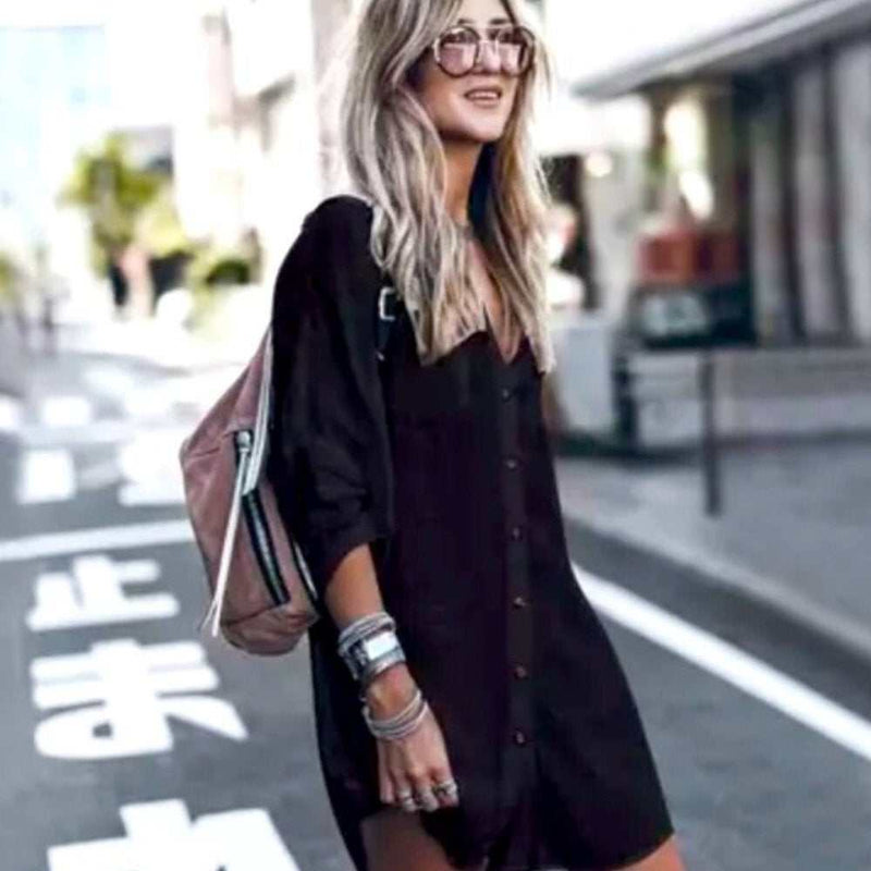 Bohemian Oversized Button Up Shirt Dress-zoom-