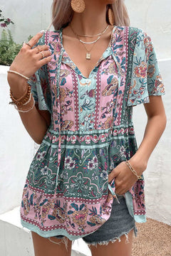 Bohemian Tie - Neck Flutter Sleeve Blouse - Primrose Signature Boutique