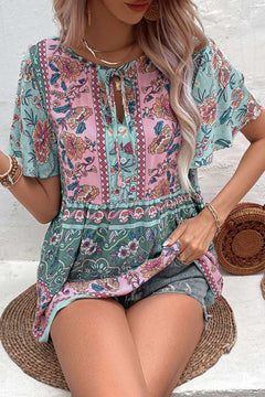 Bohemian Tie - Neck Flutter Sleeve Blouse - Primrose Signature Boutique