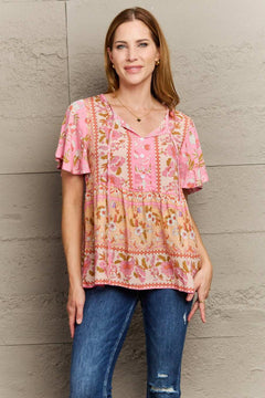Bohemian Tie - Neck Flutter Sleeve Blouse - Primrose Signature Boutique