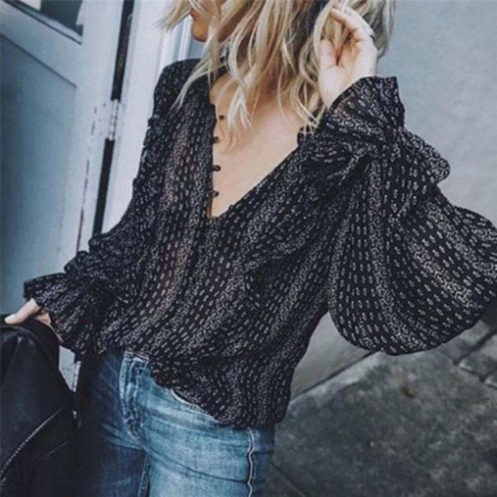 Boho Chic Black White Design Blouse - Primrose Signature Boutique