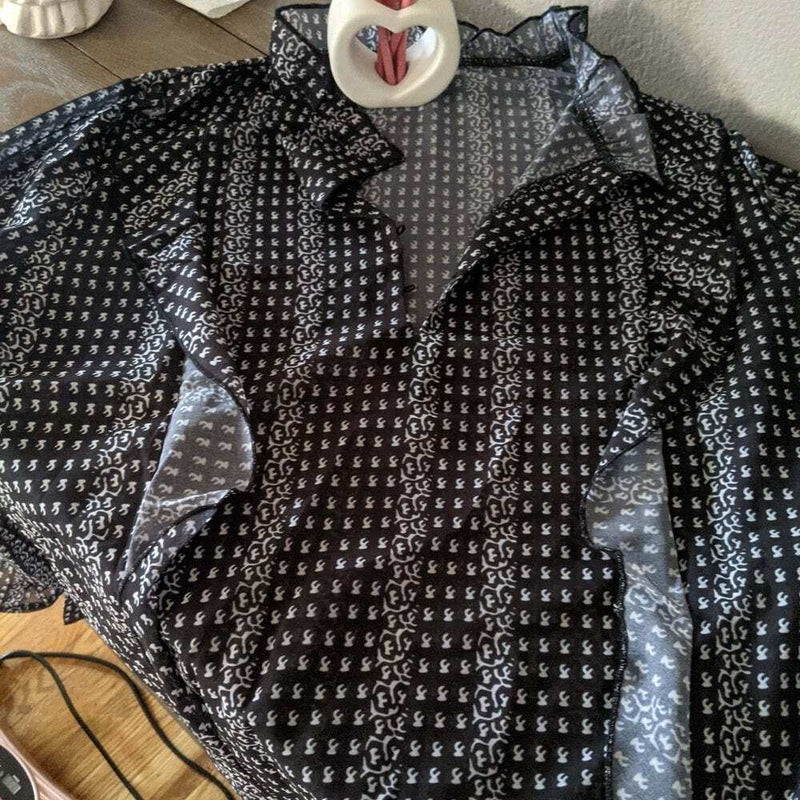 Boho Chic Schwarz Weiß Design Bluse-zoom-