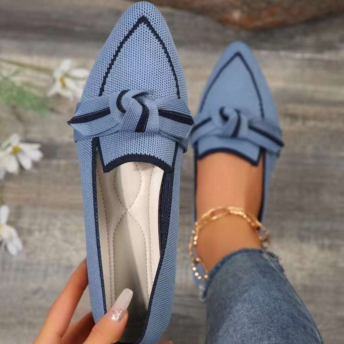 Bow Contrast Trim Point Toe Loafers - Primrose Signature Boutique