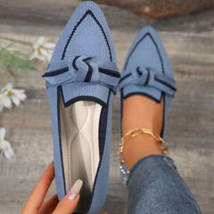 Bow Contrast Trim Point Toe Loafers - Primrose Signature Boutique