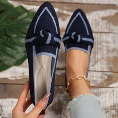 Bow Contrast Trim Point Toe Loafers - Primrose Signature Boutique