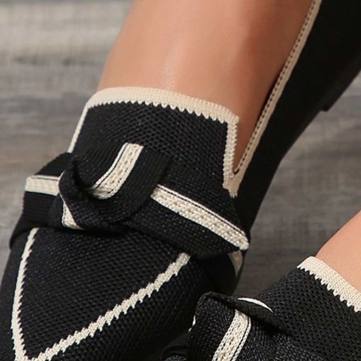 Bow Contrast Trim Point Toe Loafers - Primrose Signature Boutique