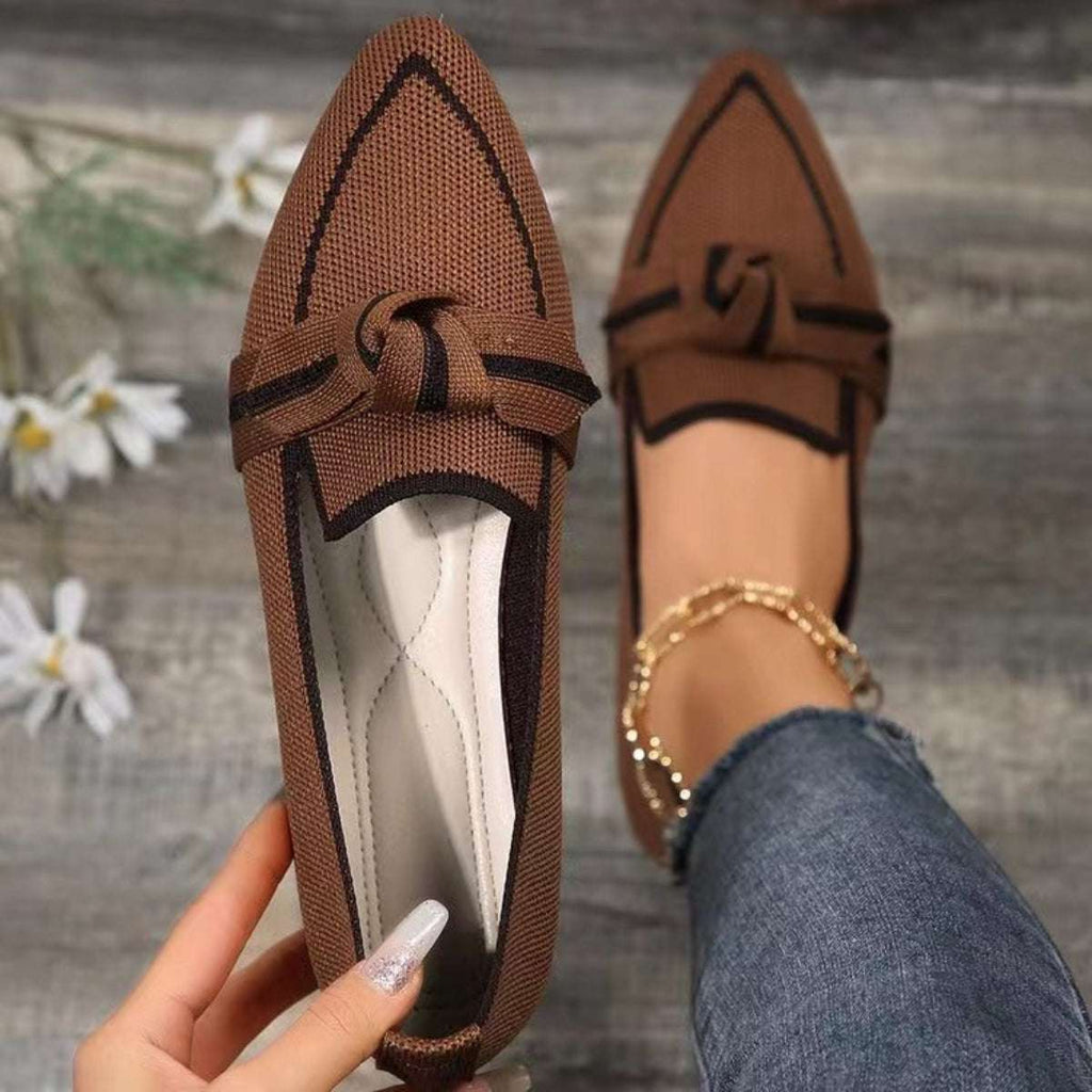Bow Contrast Trim Point Toe Loafers - Primrose Signature Boutique