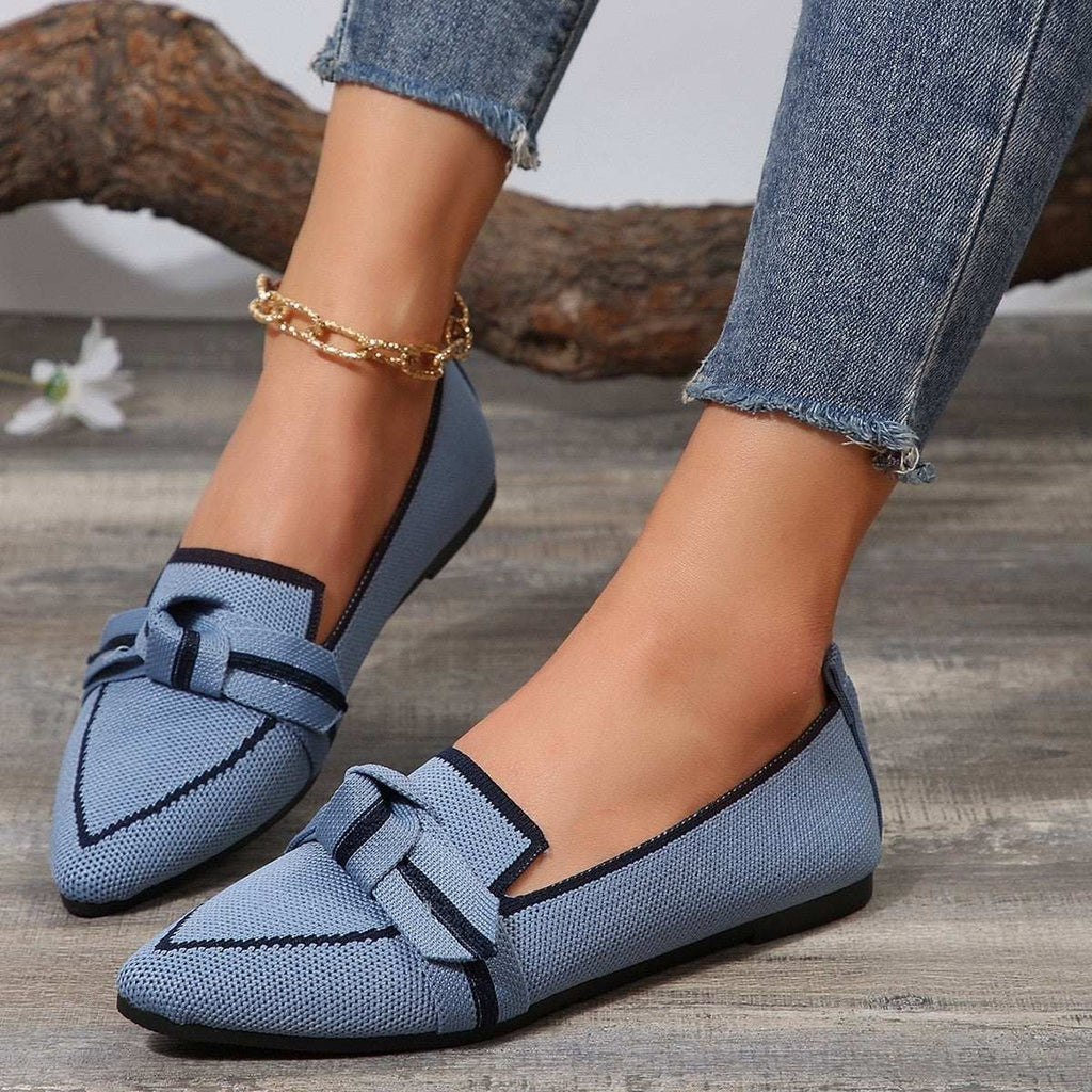 Bow Contrast Trim Point Toe Loafers - Primrose Signature Boutique