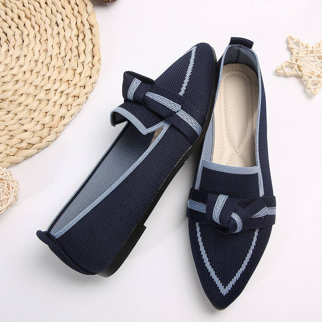 Bow Contrast Trim Point Toe Loafers - Primrose Signature Boutique