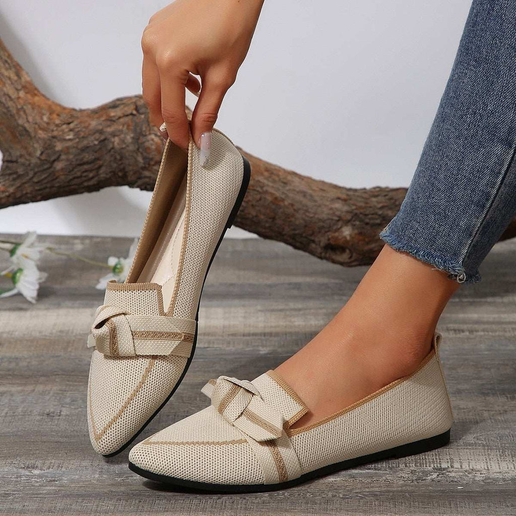 Bow Contrast Trim Point Toe Loafers - Primrose Signature Boutique
