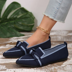 Bow Contrast Trim Point Toe Loafers - Primrose Signature Boutique