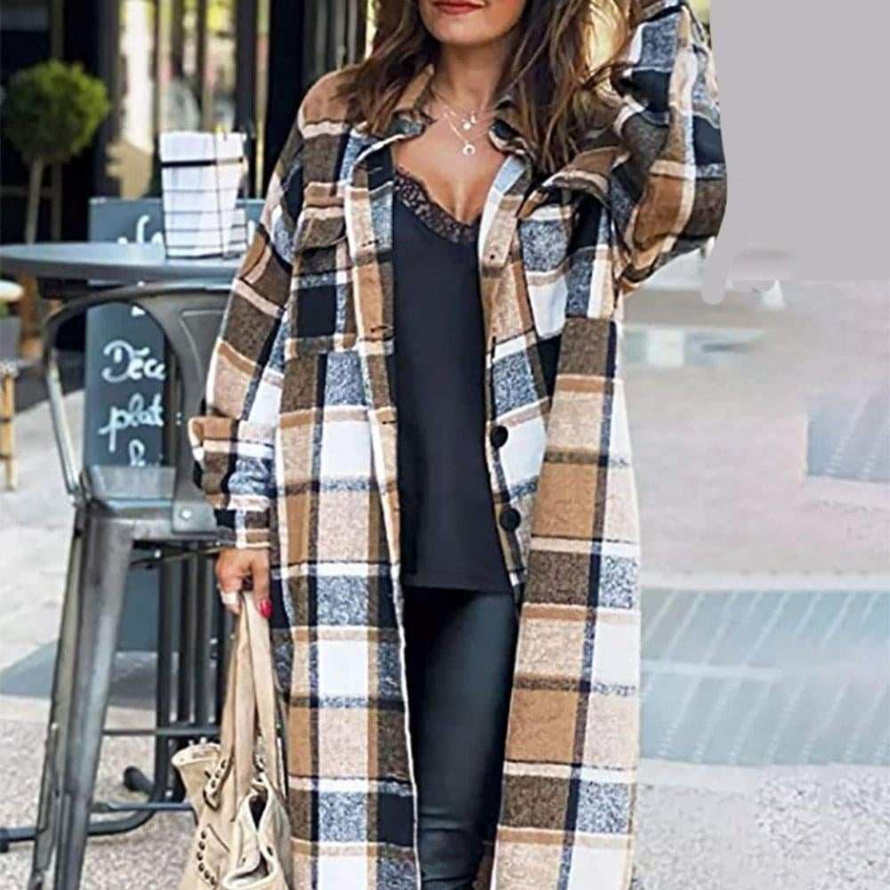 Brown Plaid Shacket Jacket - Primrose Signature Boutique
