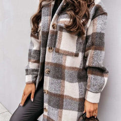 Brown/Grey Plaid Button Design Long Sleeve Shacket - Primrose Signature Boutique