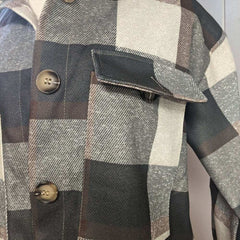 Brown/Grey Plaid Button Design Long Sleeve Shacket - Primrose Signature Boutique