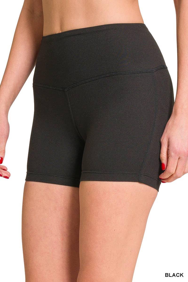 Brushed Microfiber Wide Waistband Biker Shorts - Primrose Signature Boutique