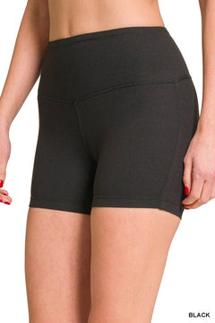 Brushed Microfiber Wide Waistband Biker Shorts - Primrose Signature Boutique