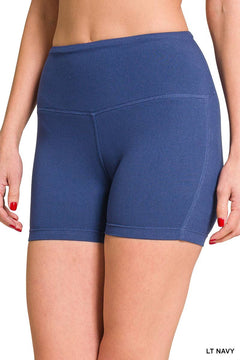 Brushed Microfiber Wide Waistband Biker Shorts - Primrose Signature Boutique