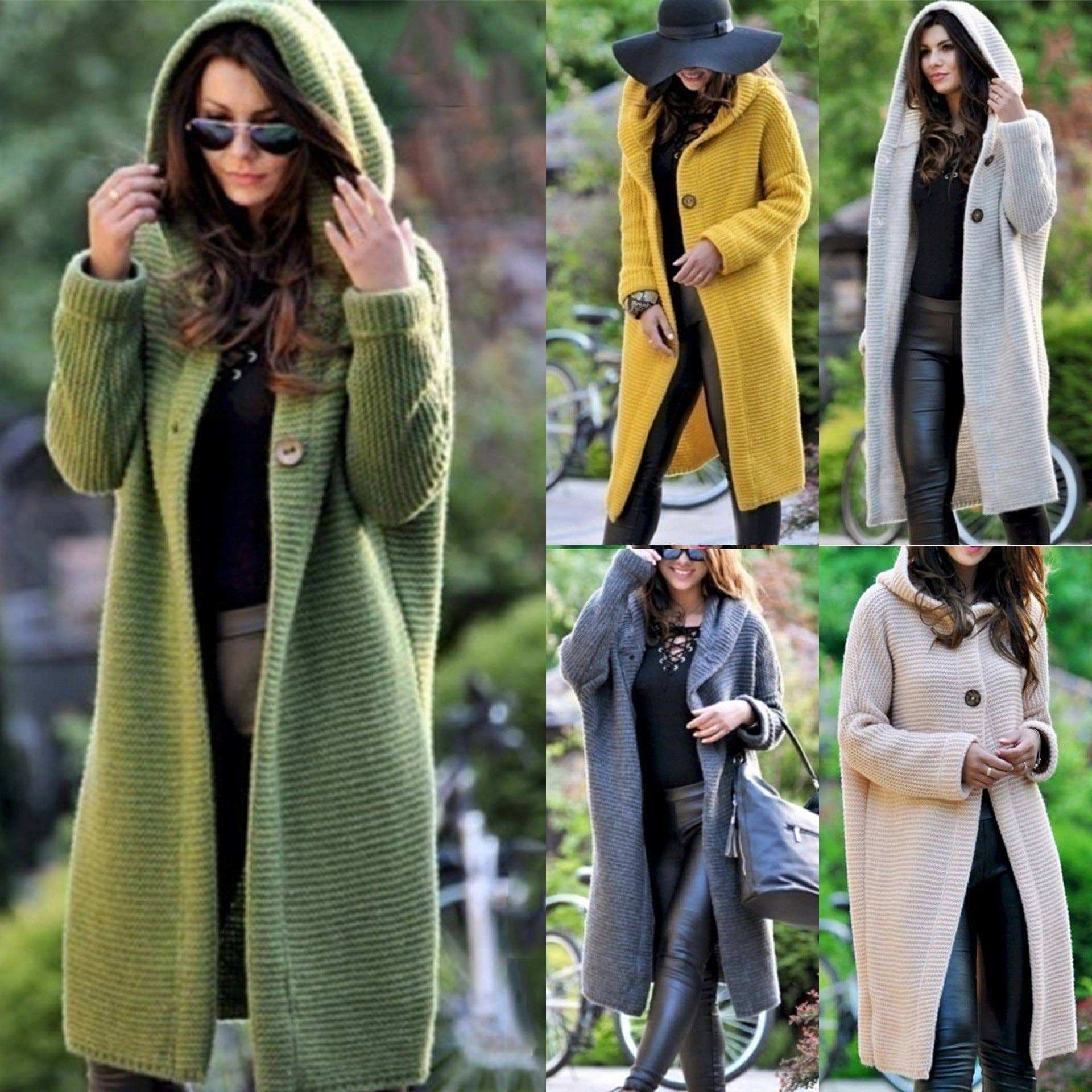 Button Hooded Solid Color Sweater Coat Cardigan - Primrose Signature Boutique