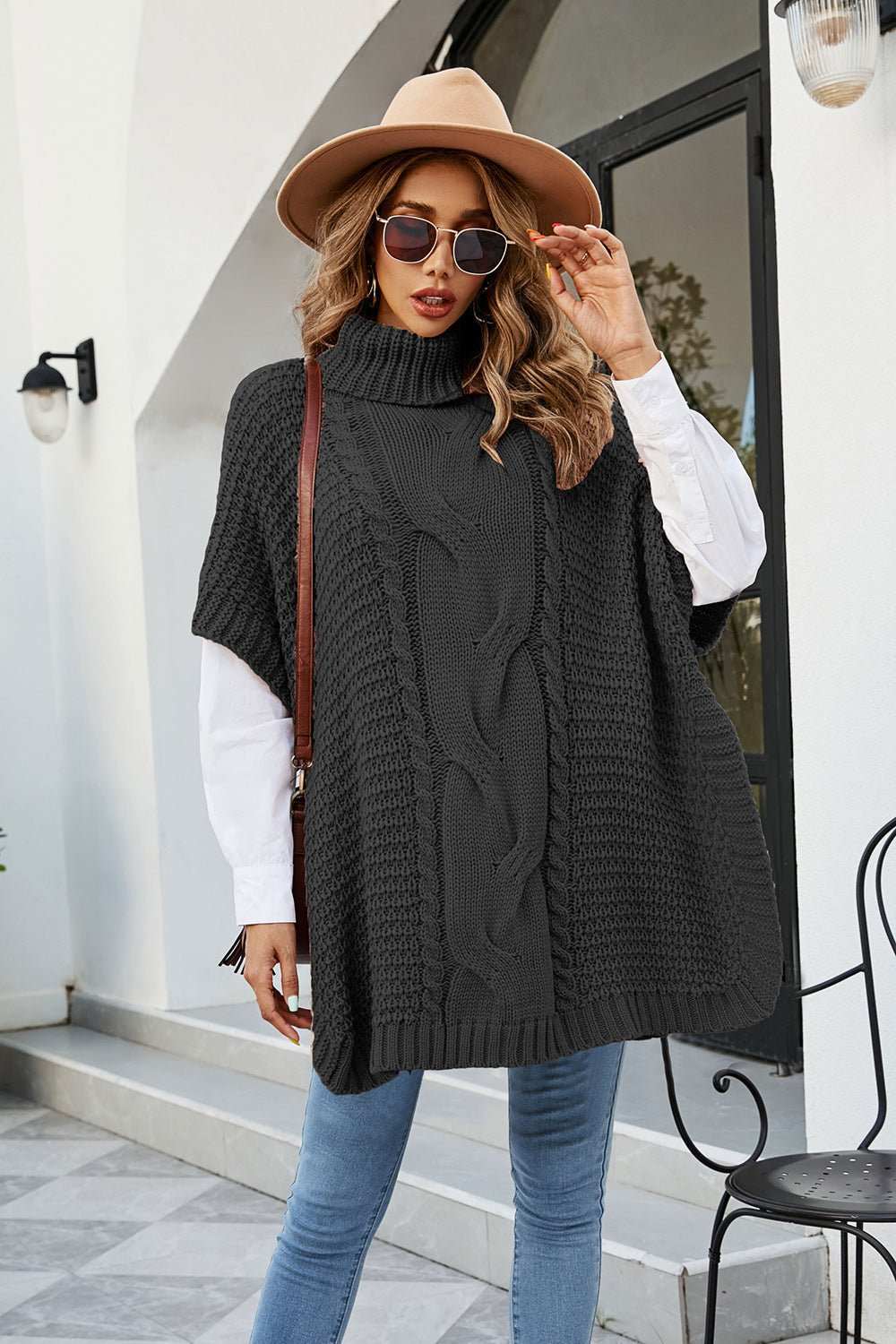 Cable - Knit Turtleneck Slit Sweater - Primrose Signature Boutique