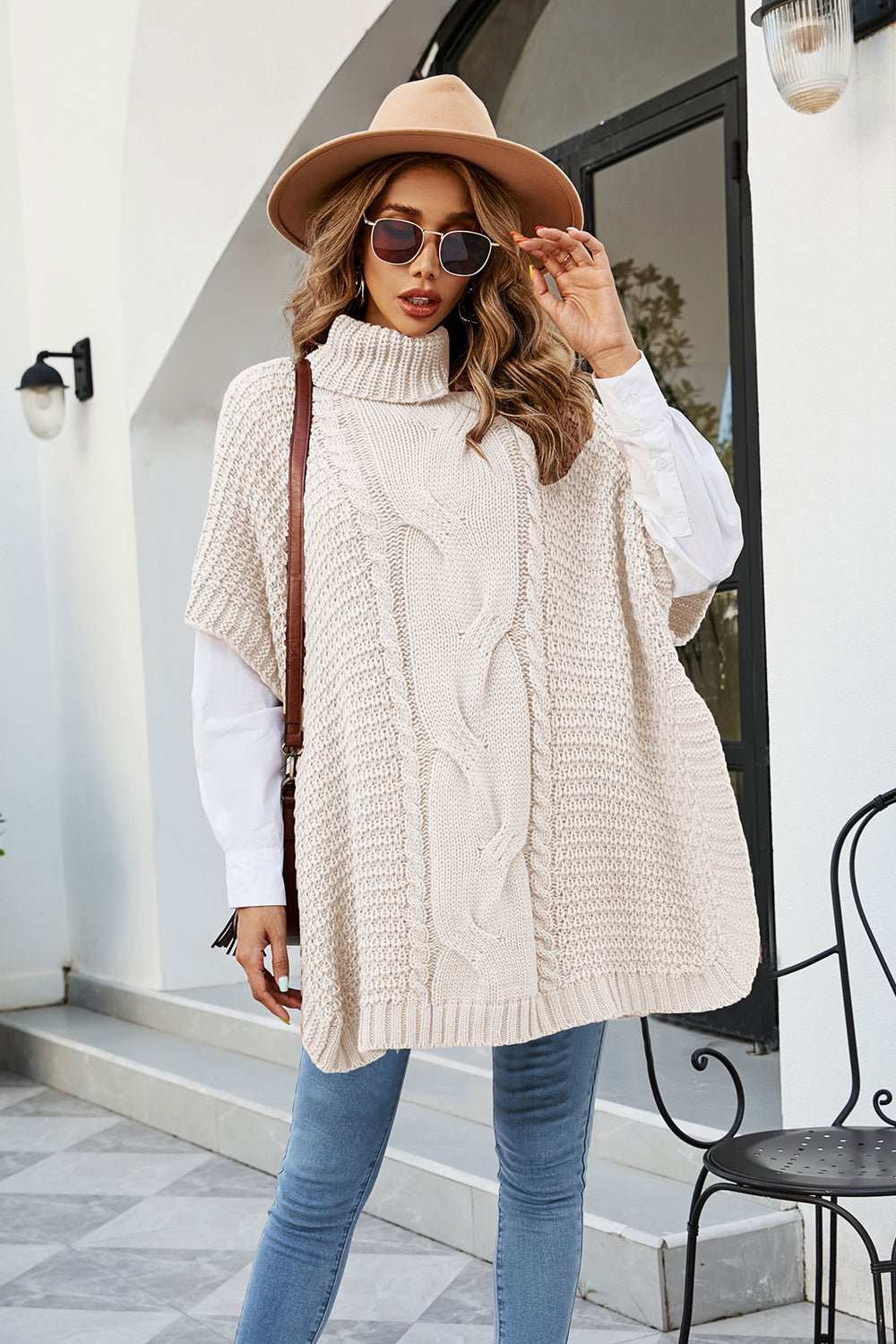 Cable - Knit Turtleneck Slit Sweater - Primrose Signature Boutique