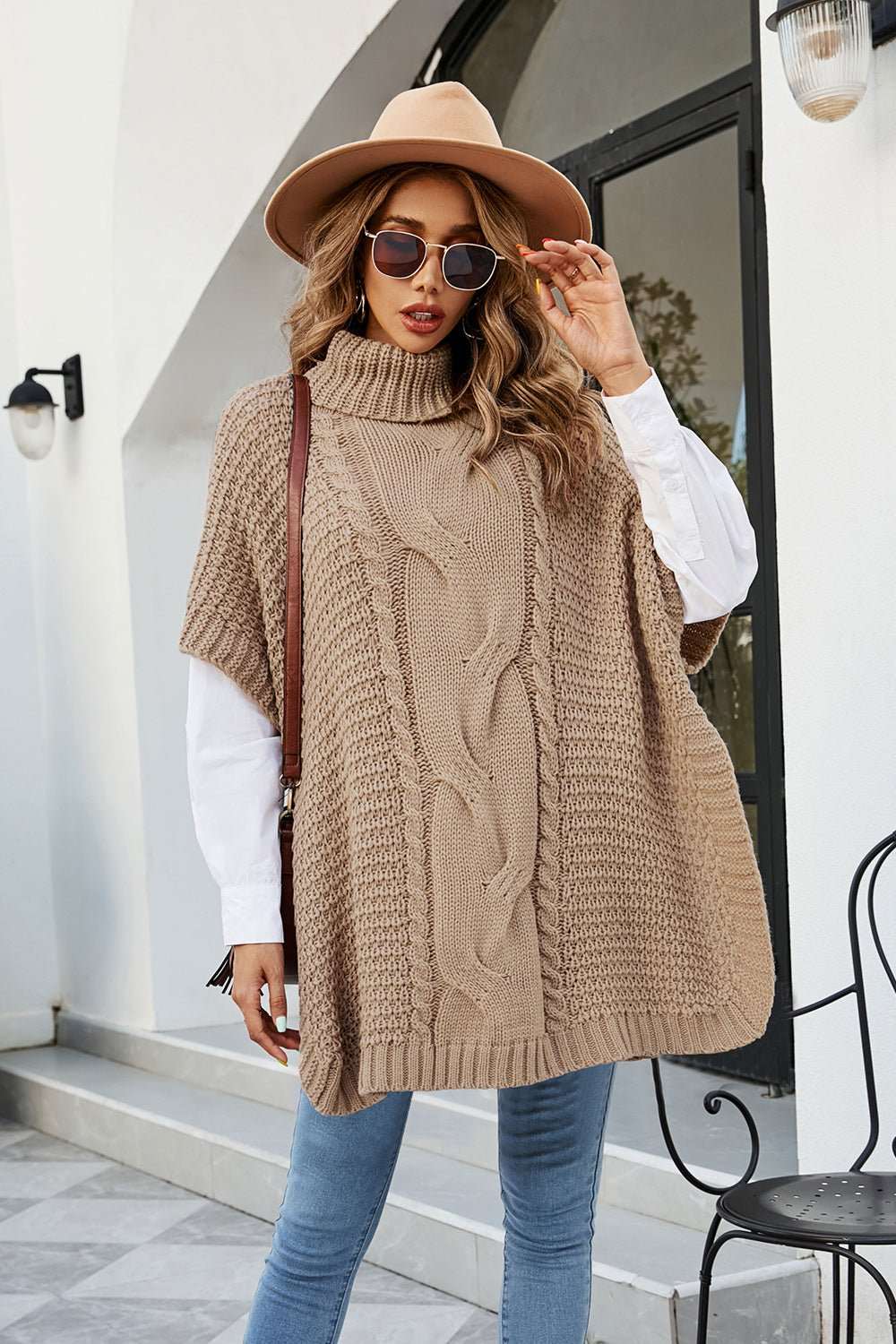 Cable - Knit Turtleneck Slit Sweater - Primrose Signature Boutique