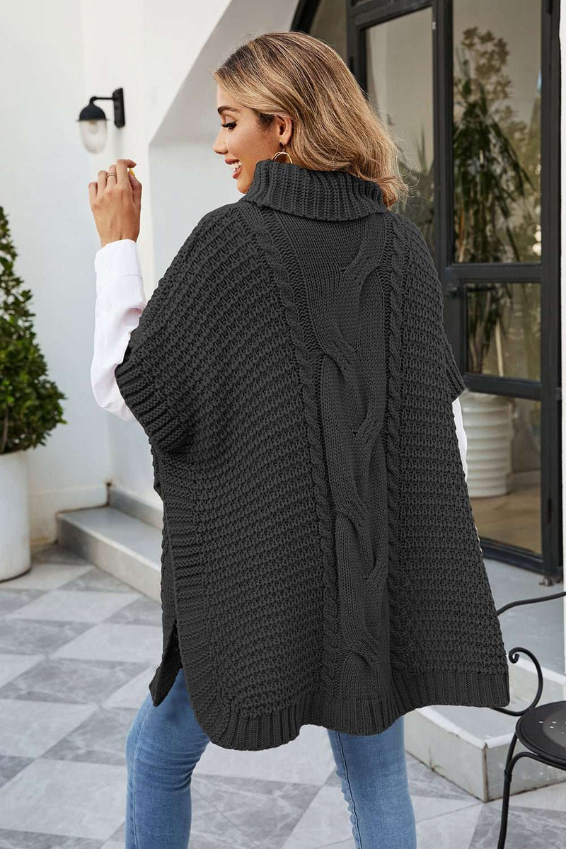 Rollkragenpullover mit Schlitz und Zopfmuster-zoom-