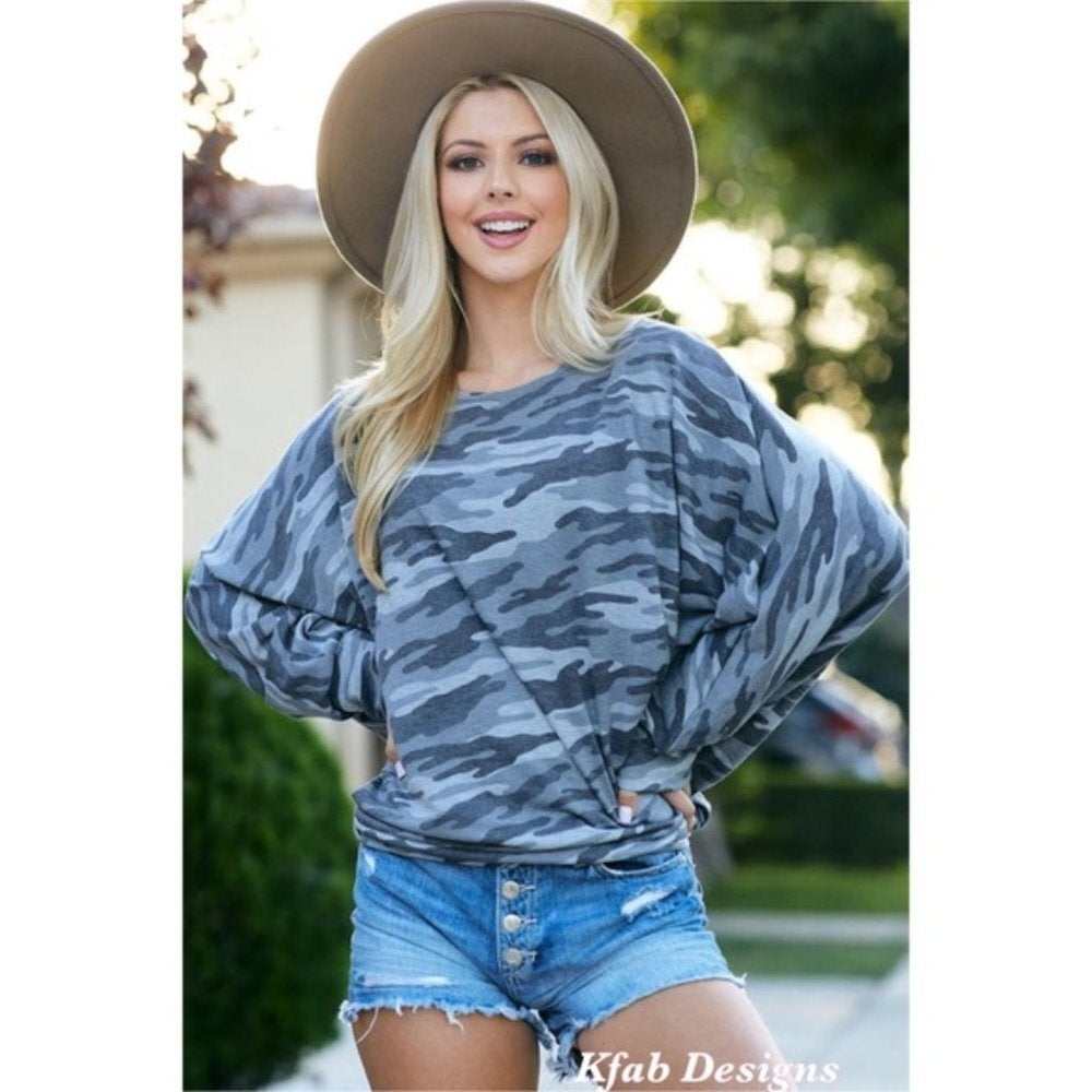 Camouflage French Terry Dolman Top - Primrose Signature Boutique