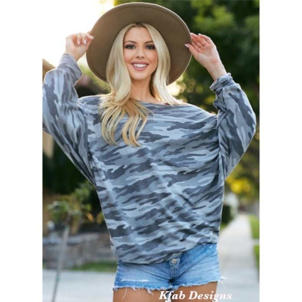 Camouflage French Terry Dolman Top - Primrose Signature Boutique