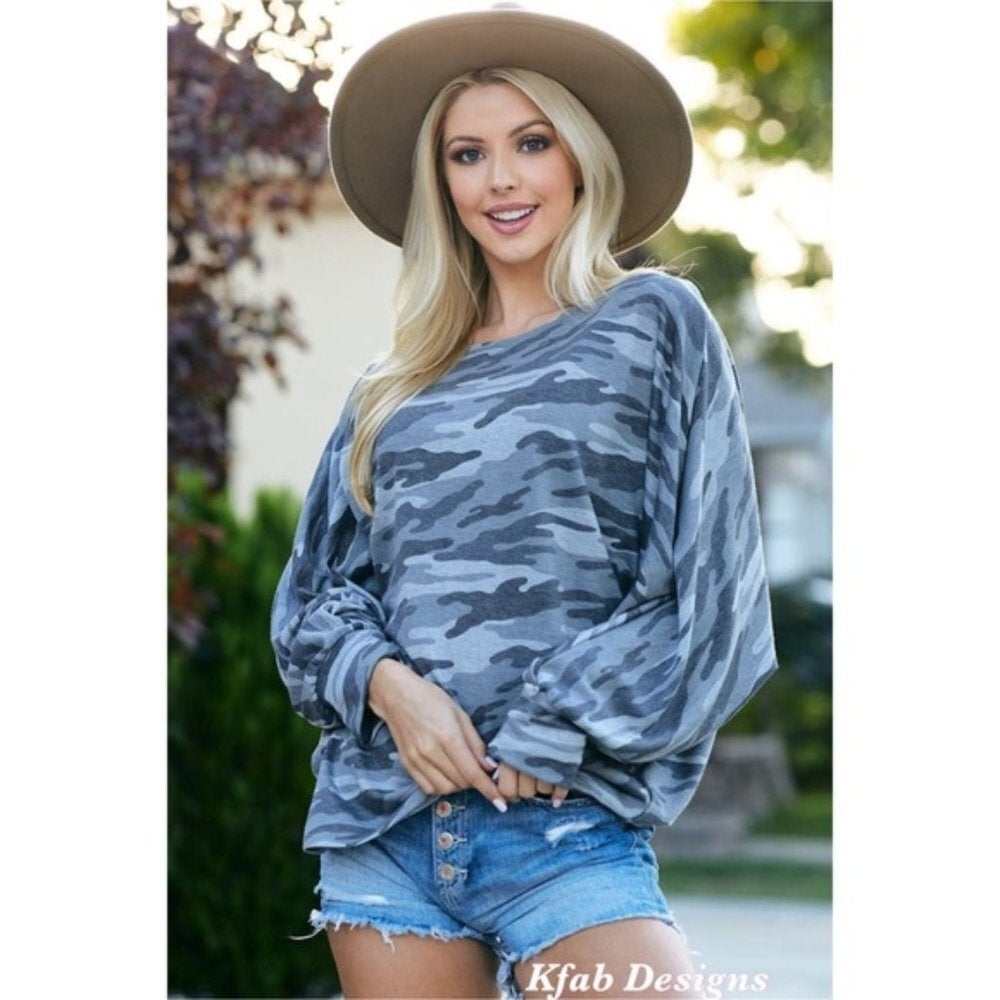 Camouflage French Terry Dolman Top - Primrose Signature Boutique