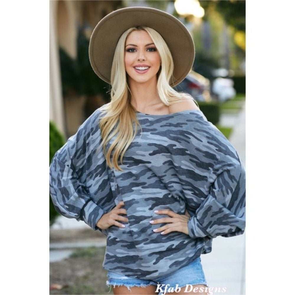 Camouflage French Terry Dolman Top - Primrose Signature Boutique