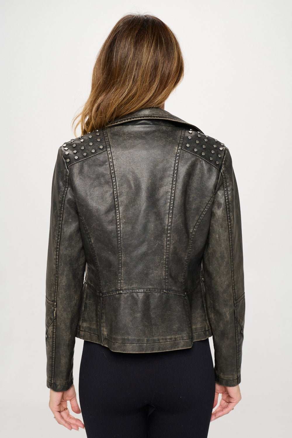 Coalition LA Studded Classic Moto Faux Leather Jacket - Primrose Signature Boutique