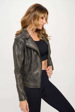 Coalition LA Studded Classic Moto Faux Leather Jacket - Primrose Signature Boutique