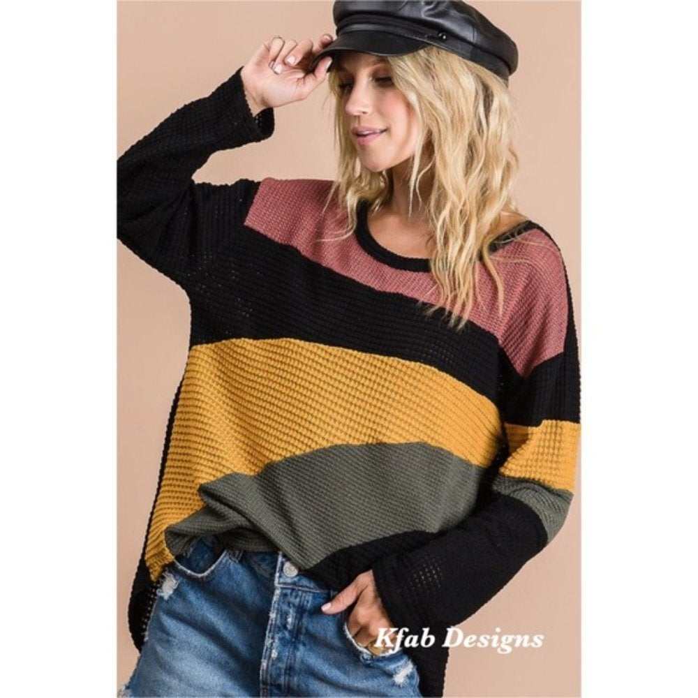 Color Block Light Weight Sweater - Primrose Signature Boutique