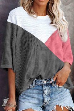 Color Block Round Neck Half Sleeve Top - Primrose Signature Boutique