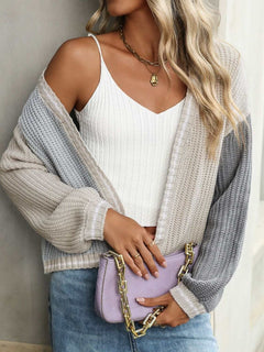 Contrast Open Front Long Sleeve Cardigan - Primrose Signature Boutique