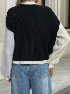 Contrast Open Front Long Sleeve Cardigan - Primrose Signature Boutique