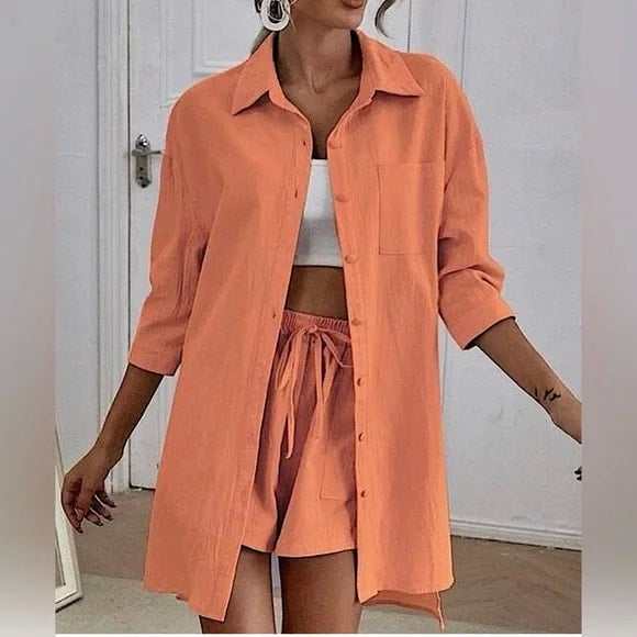 Coral Orange Matching Short & Blouse Set - Primrose Signature Boutique