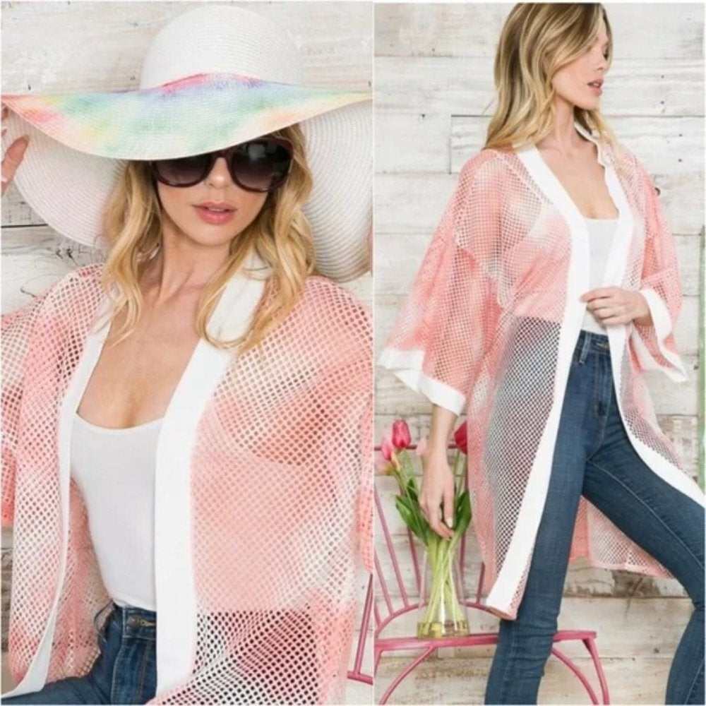 Coral Tie Dye Mesh Kimono - Primrose Signature Boutique