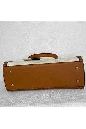 Cream and Brown Boho Style Woven Vegan Leather Purse - Primrose Signature Boutique