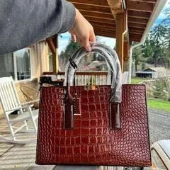 Croc - Embossed Brown Handbag - Primrose Signature Boutique