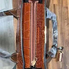 Croc - Embossed Brown Handbag - Primrose Signature Boutique