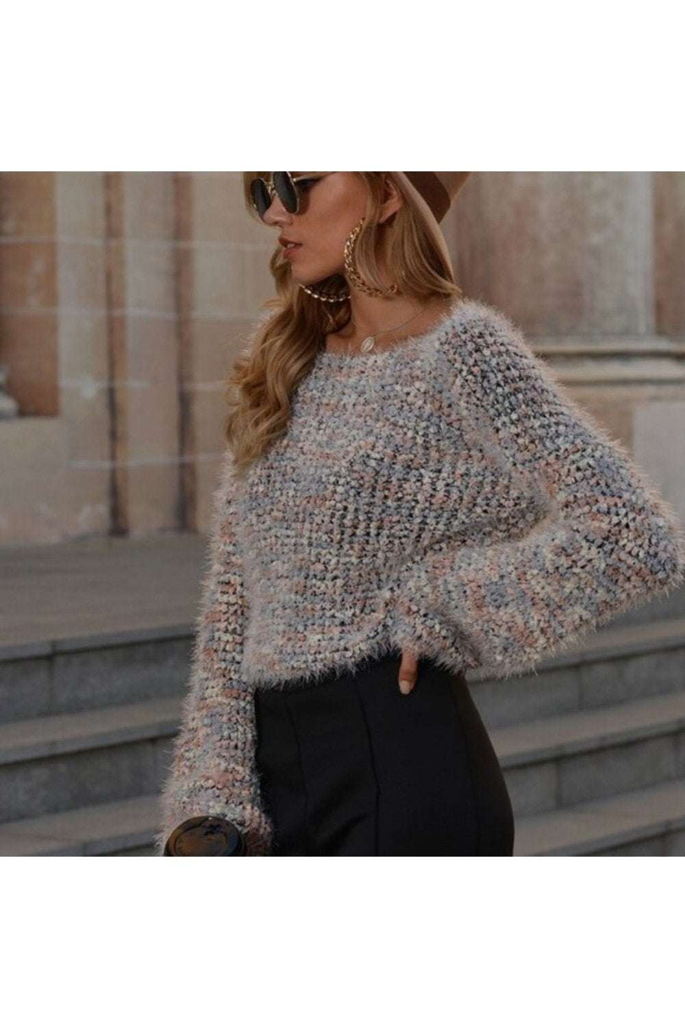 Crop Confetti Knit Sweater - Primrose Signature Boutique