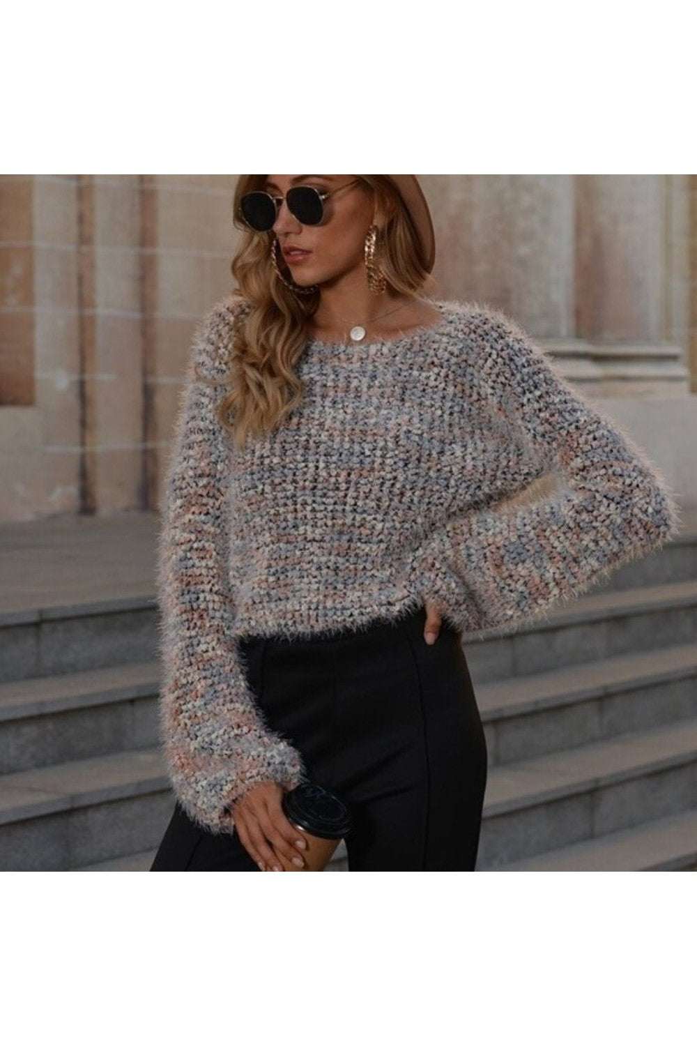 Crop Confetti Knit Sweater - Primrose Signature Boutique