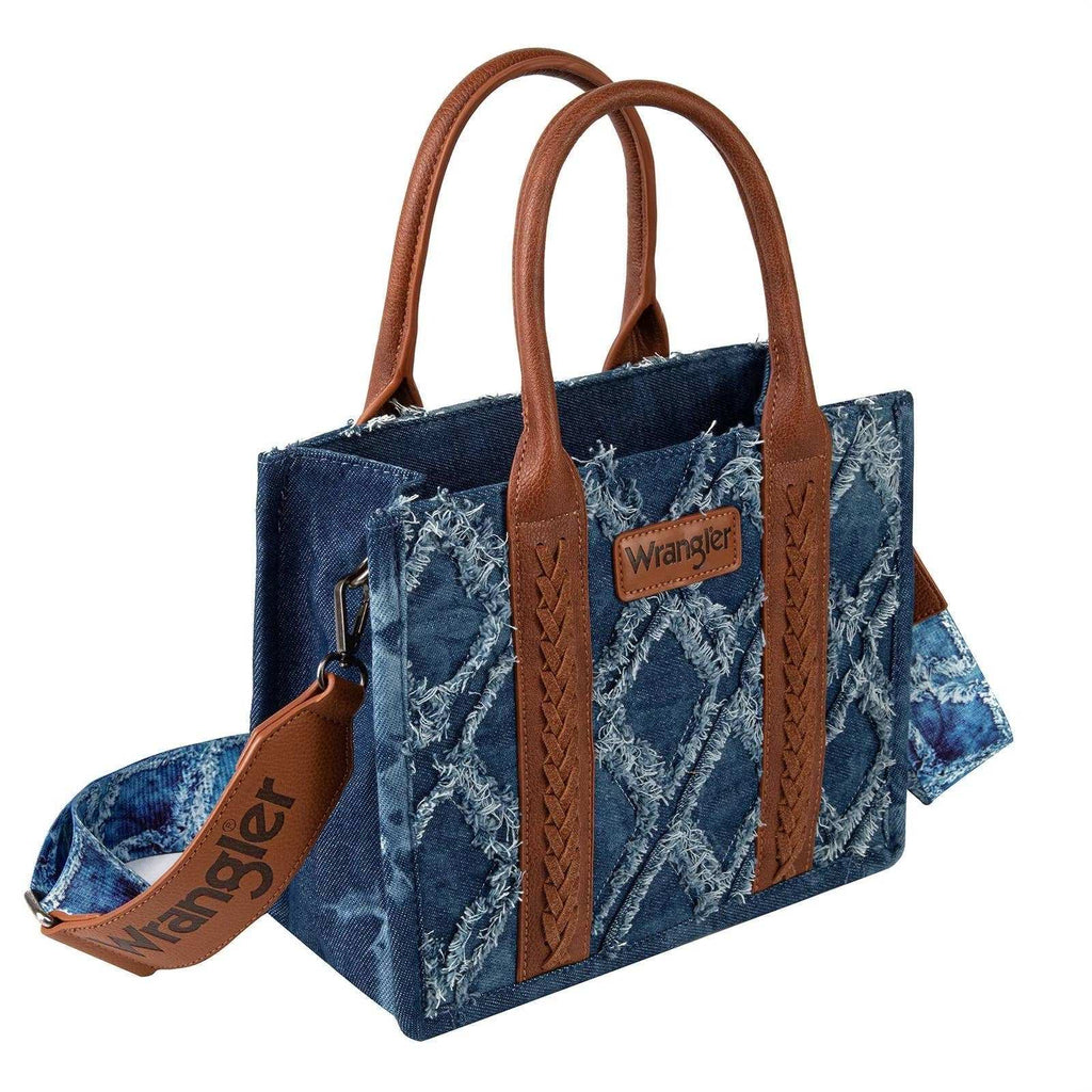 Denim Frayed Fringe Crossbody Canvas Tote - Primrose Signature Boutique