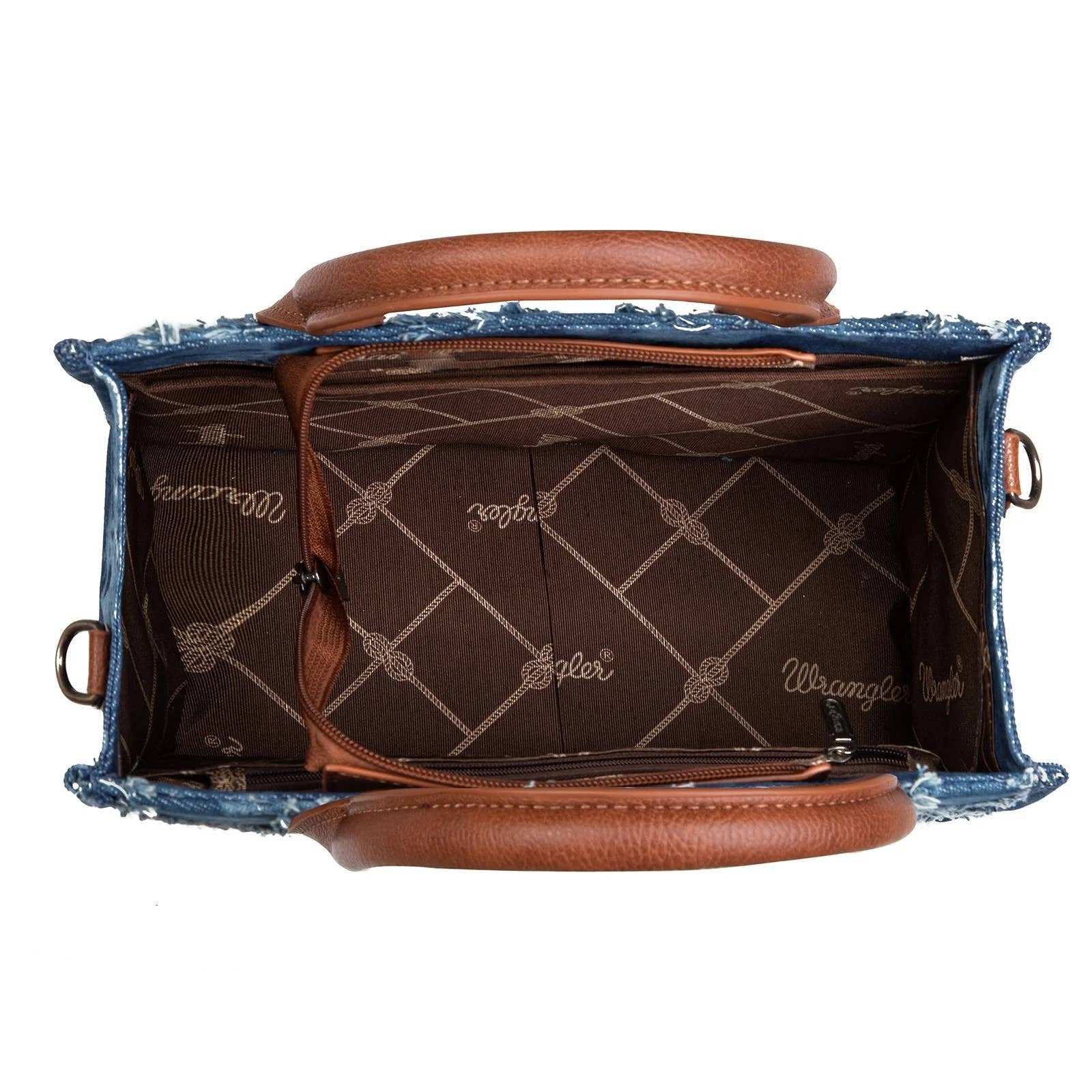 Denim Frayed Fringe Crossbody Canvas Tote - Primrose Signature Boutique